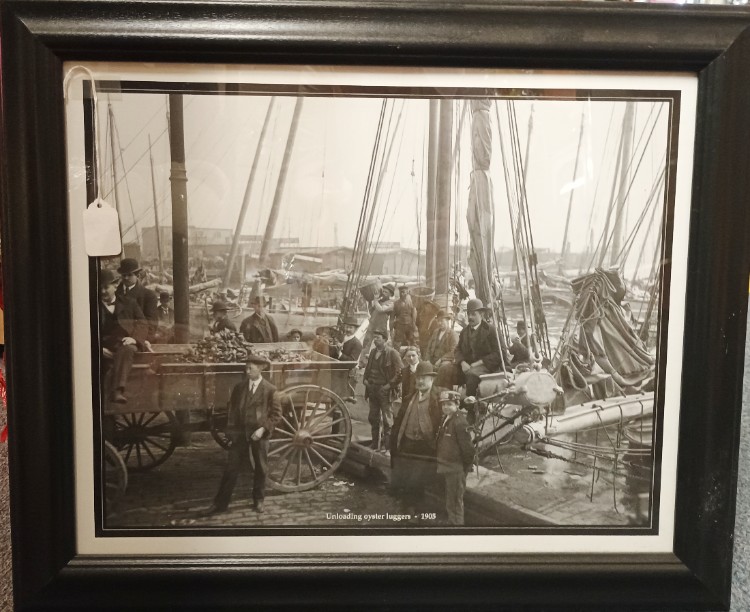 Unique photo print "Unloading oyster luggers 1903" available at BAHOUKAS ANTIQUE MALL in Have de Grace.