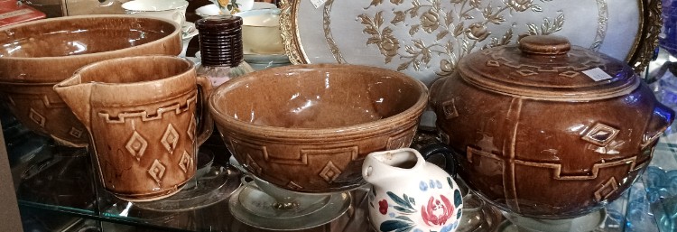 brown pottery- part of the 'Collections' that can be found at BAHOUKAS ANTIQUE MALL in Havre de Grace MD