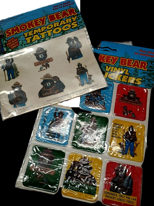 Smokey Bear temporary tattoos available at BAHOUKAS ANTIQUE MALL in Havre de Grace, MD