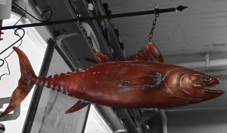 A stunning copper Fish hanging from a cast-iron bracket available at Bahoukas Antique Mall in Havre de Grace MD