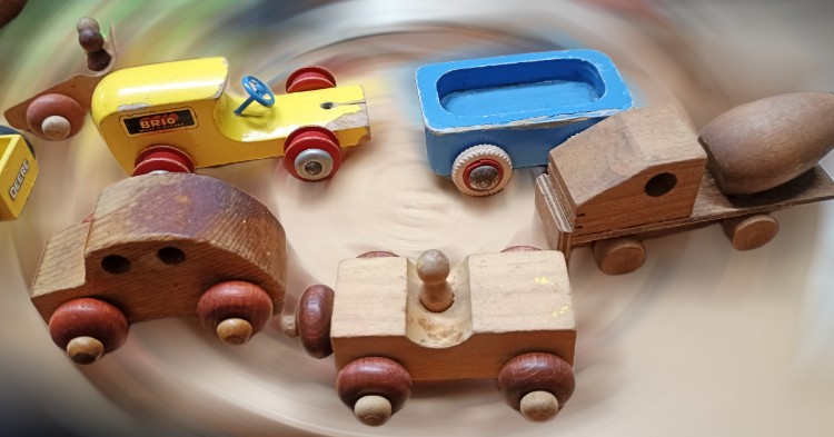 A wonderful selection of wooden toy vehicles are available at Bahoukas Antiques in Havre de Grace