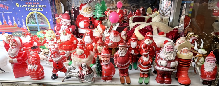 A n amazing collection of Santas - new additions to our very collectible Christmas Decor available at BAHOUKAS ANTIQUE MALL in Havre de Grace