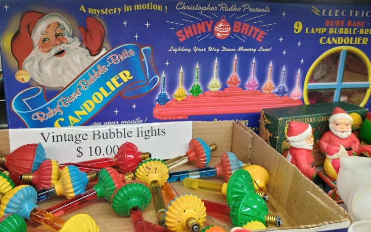 Wonderful Shiny Brite Candolier - Christopher Radko- plus vintage bubble lights available at BAHOUKAS ANTIQUE MALL in Havre de Grace