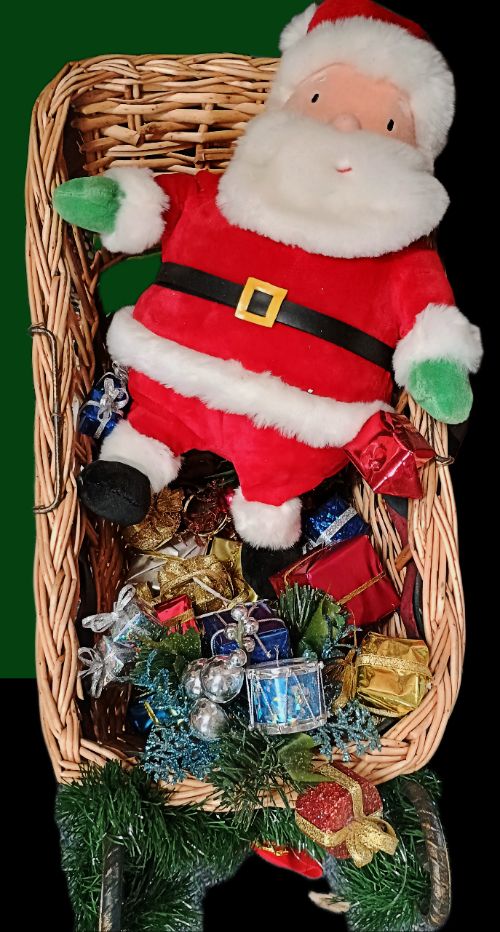 Stuffed Santa and many small ornaments added to our very collectible Christmas Decor available at BAHOUKAS ANTIQUE MALL in Havre de Grace