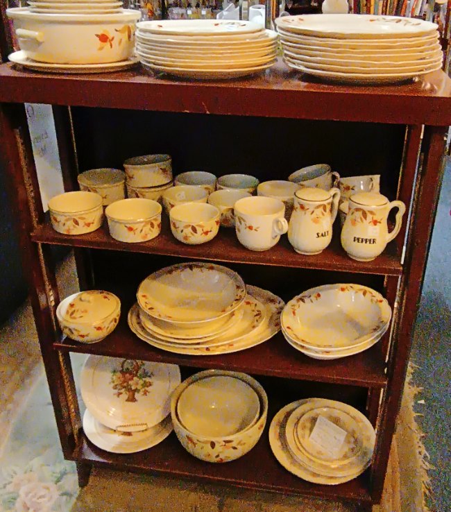 autumn leaf pattern dish set - half price if marked "BK" at Bahoukas Antique Mall in Havre de Grace