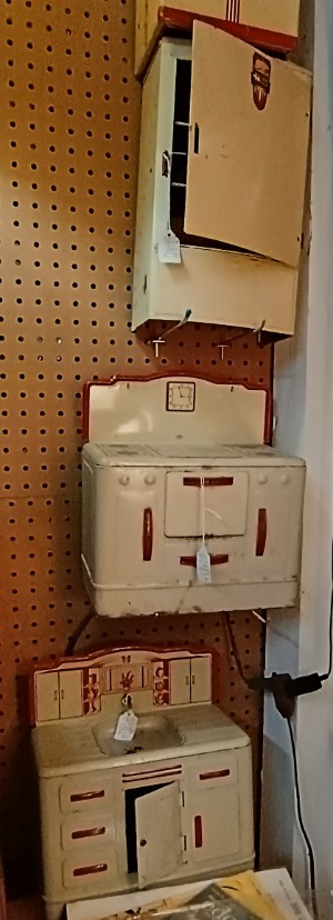children's metal toy appliances - half price if marked "BK" at Bahoukas Antique Mall in Havre de Grace