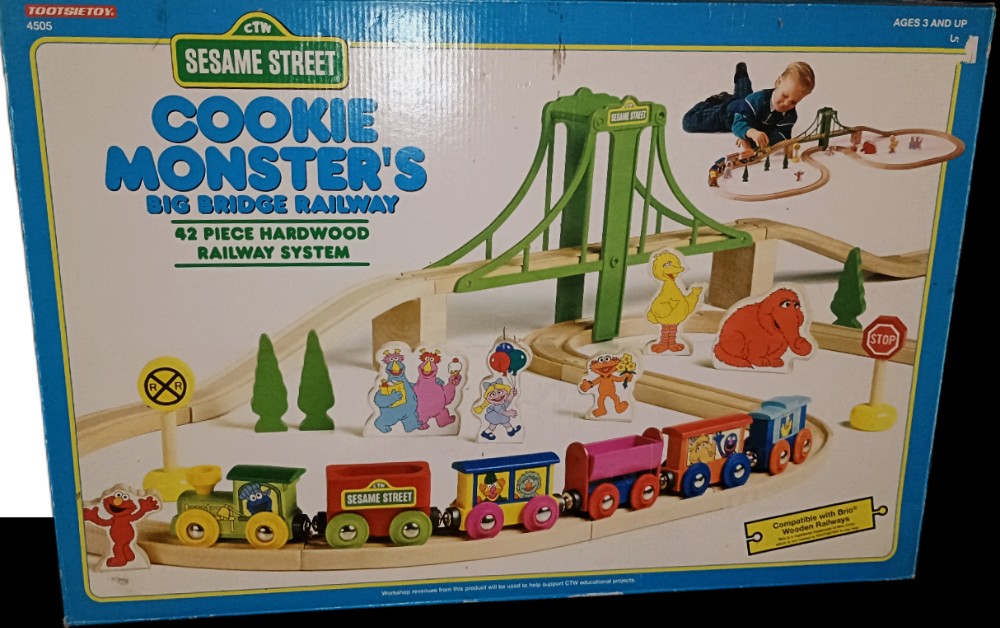 Sesame Street Cookie Monster's Big Bridge Railway Train available at BAHOUKAS ANTIQUE MALL in Havre de Grace MD