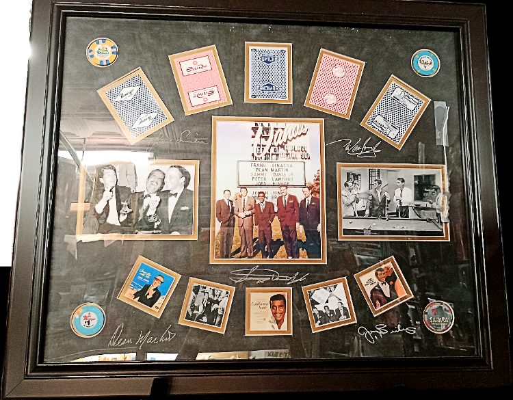 A wonderful piece of Las Vegas memorabilia with autographed photos that include Dean Martin, Frank Sinatra, Sammy Davis Jr, Peter Lawford, and Joey Bishop plus casino memorabilia - great to add to your collection or a gift idea available at BAHOUKAS ANTIQUE MALL in Havre de Grace