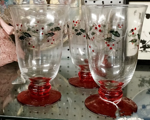 Mistletoe painted glassware - 50% OFF if marked 'BK' - available at Bahoukas Antique Mall in Havre de Grace MD