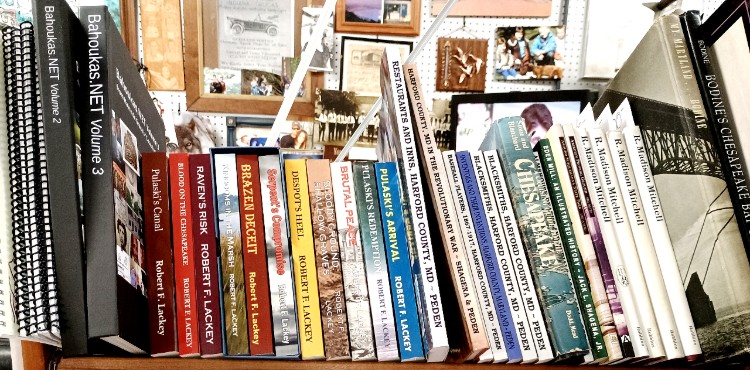 A selection of local Havre de Grace and Harford County MD history books - nonfiction and historical fiction - waiting for you at BAHOUKAS ANTIQUES in Havre de Grace, MD